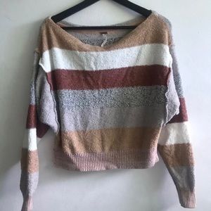 Free people stripped dolman neutral color cropped sweater sz large